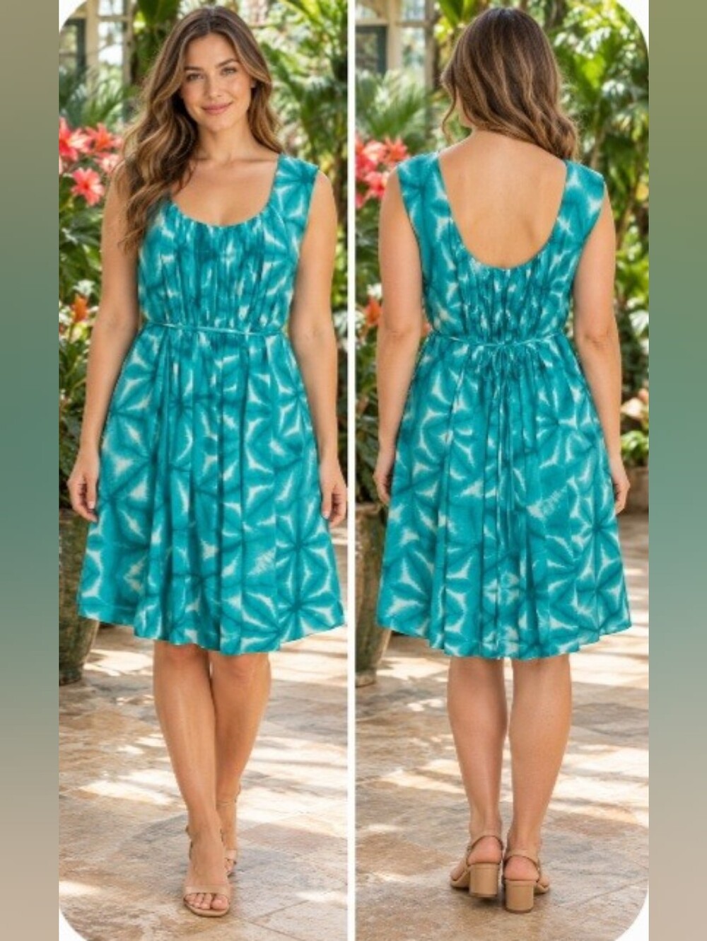 Calvin Klein Teal Starburst Scoop-Back Midi Dress
